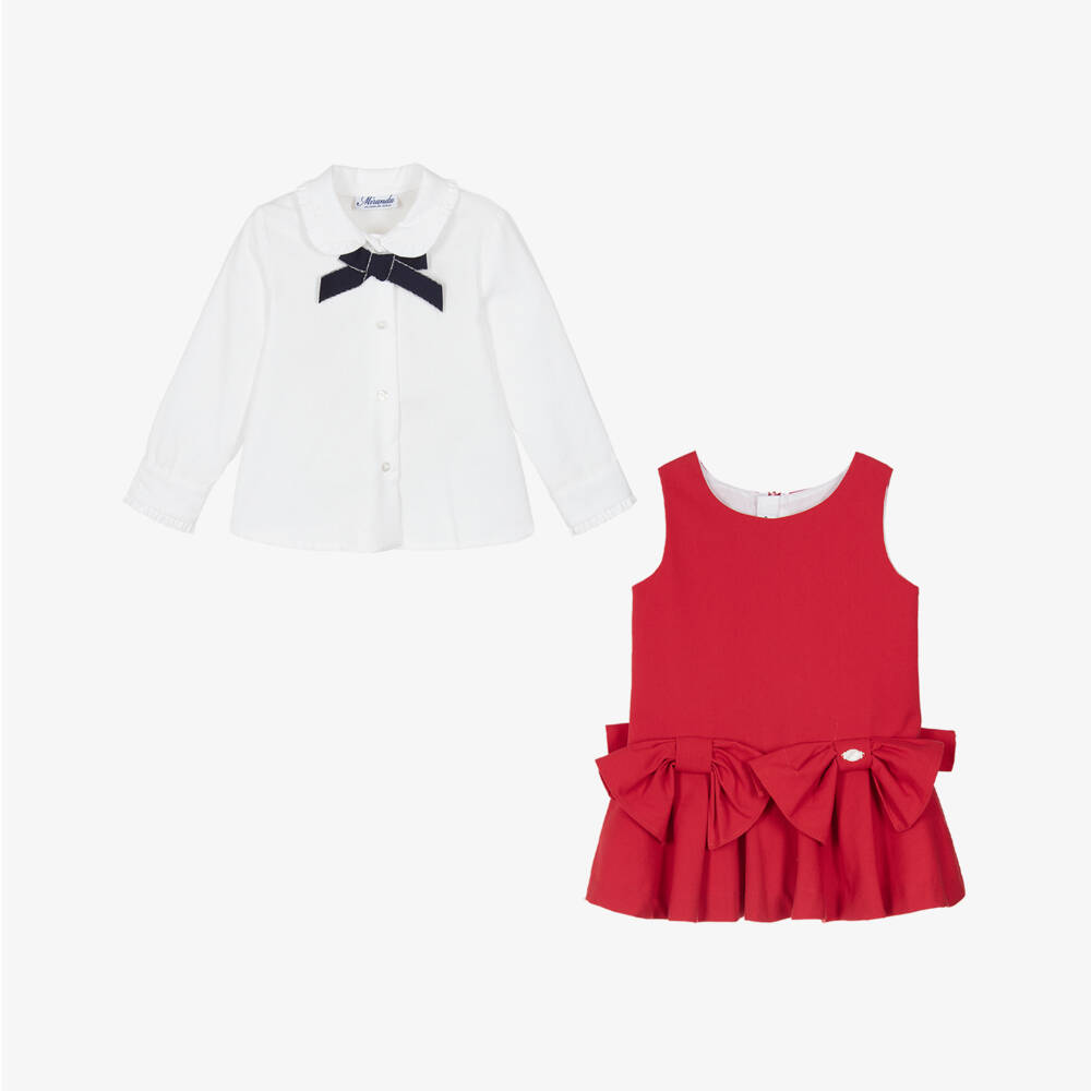 Miranda-Girls Red & White Cotton Pinafore Dress Set | Childrensalon Outlet