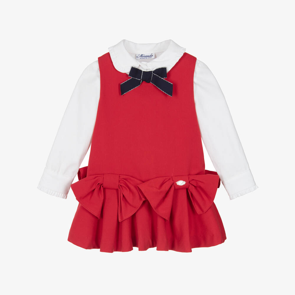 Miranda-Girls Red & White Cotton Pinafore Dress Set | Childrensalon Outlet