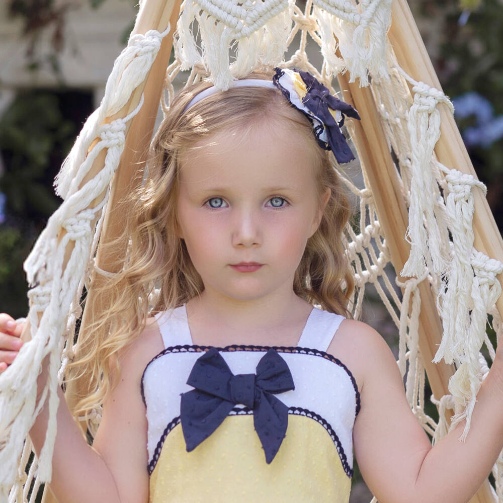 Miranda-Girls Rosette Hairband in Blue & Gold | Childrensalon Outlet