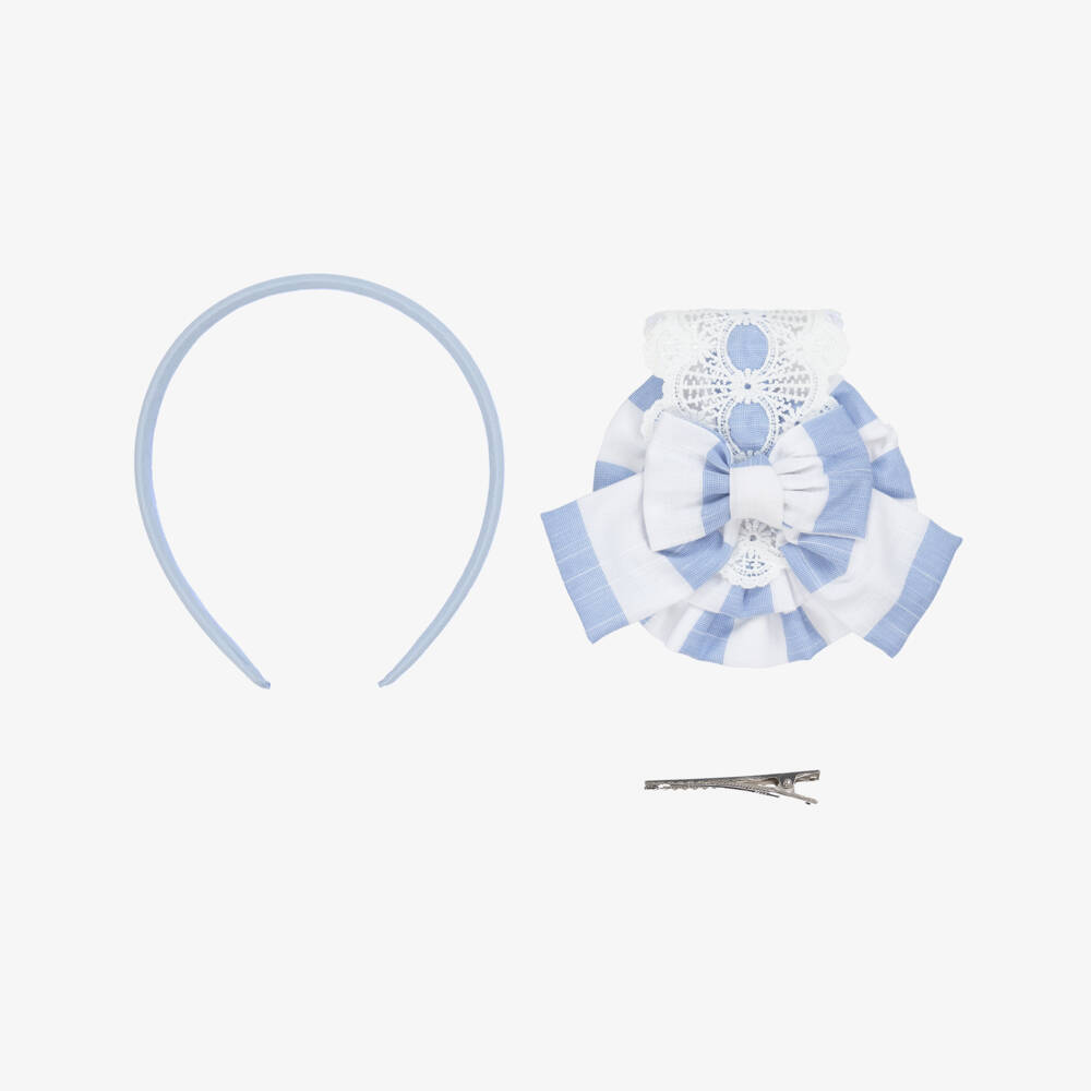 Miranda-Girls Rosette Striped Blue Hairband | Childrensalon Outlet