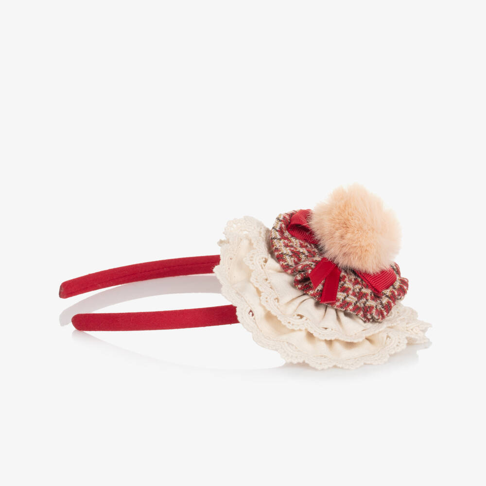 Miranda-Girls Scarlet & Cream Lace Floral Headband | Childrensalon Outlet