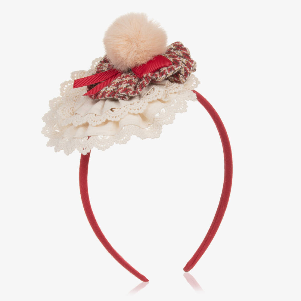 Miranda-Girls Scarlet & Cream Lace Floral Headband | Childrensalon Outlet
