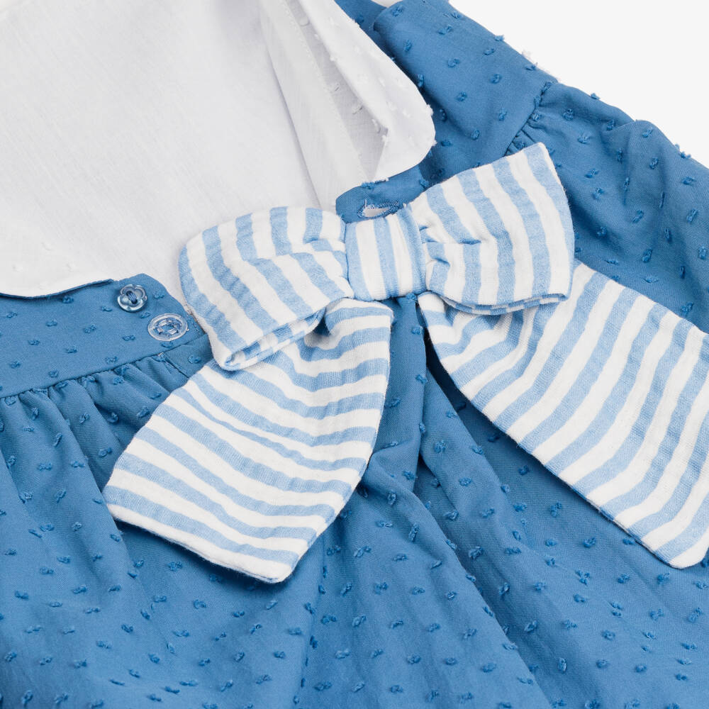 Miranda-Girls Soft Blue Plumeti Frock | Childrensalon Outlet