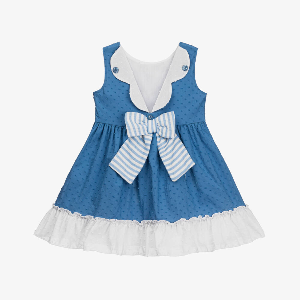 Miranda-Girls Soft Blue Plumeti Frock | Childrensalon Outlet
