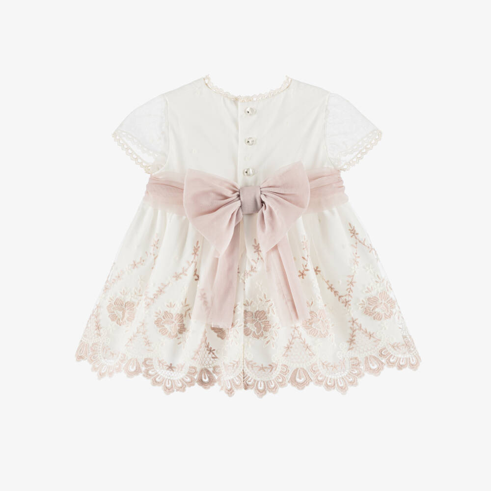 Miranda-Girls Tulle Dress with Ivory & Pink Embroidery | Childrensalon Outlet