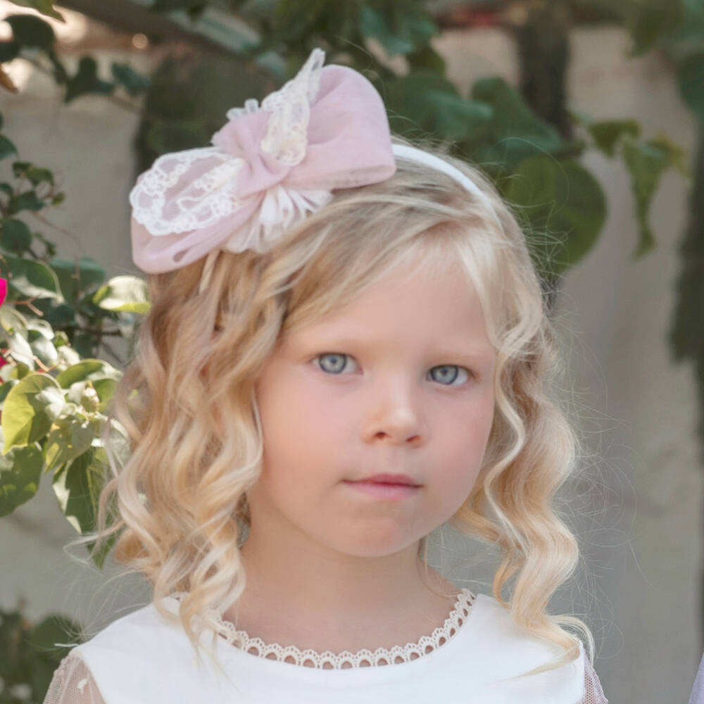 Miranda-Girls Tulle & Lace Pink Headband | Childrensalon Outlet