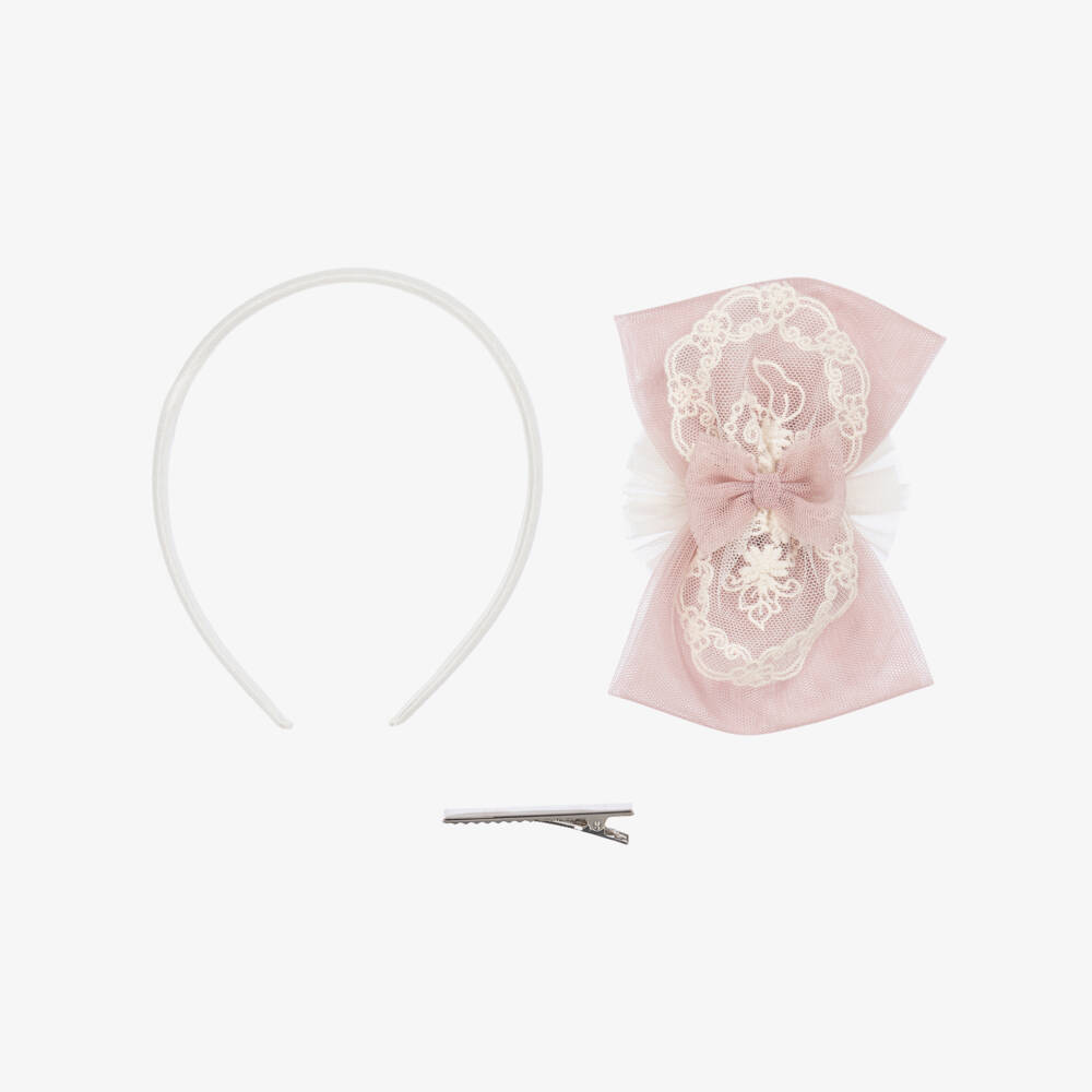 Miranda-Girls Tulle & Lace Pink Headband | Childrensalon Outlet