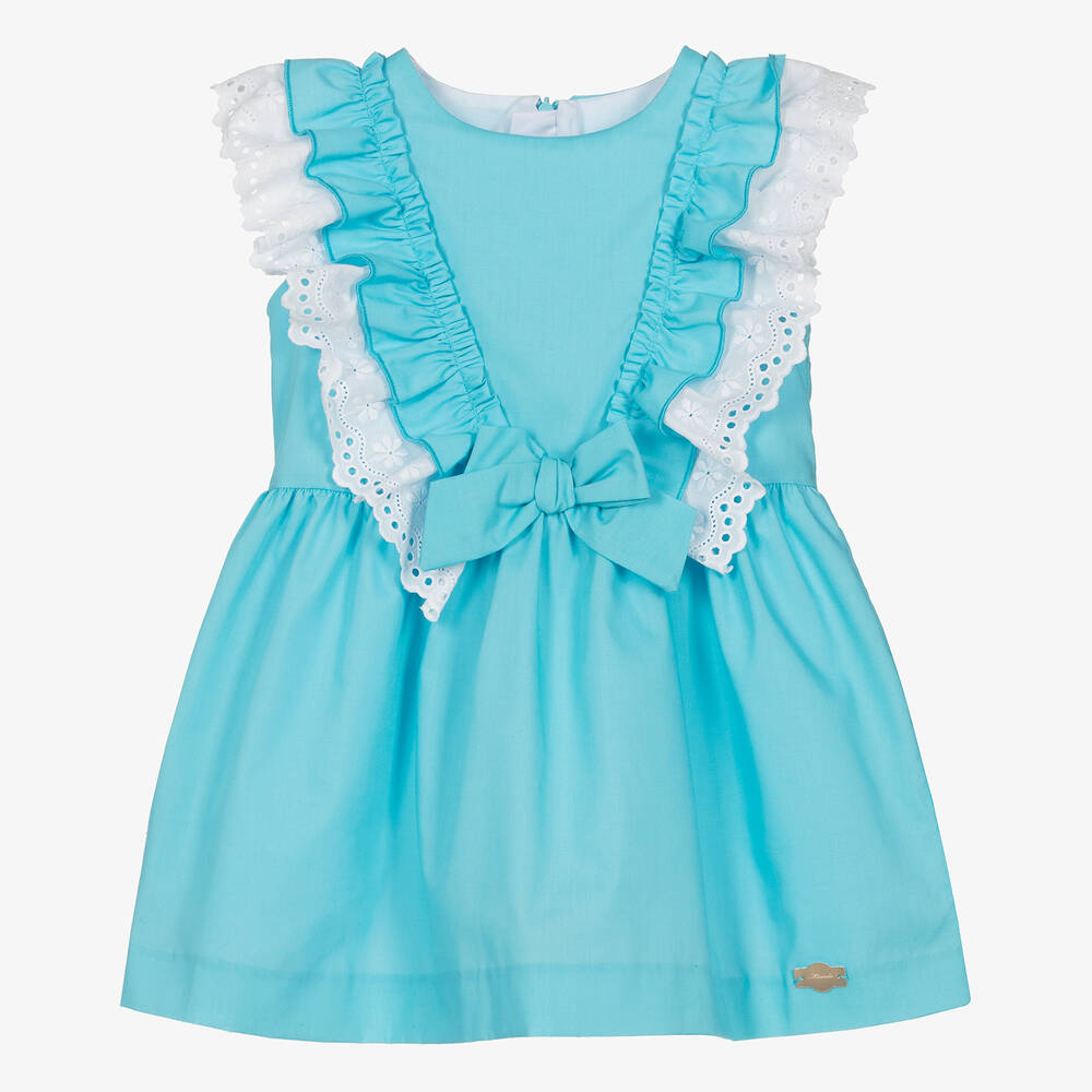 Miranda-Girls Turquoise Blue Cotton Dress | Childrensalon Outlet