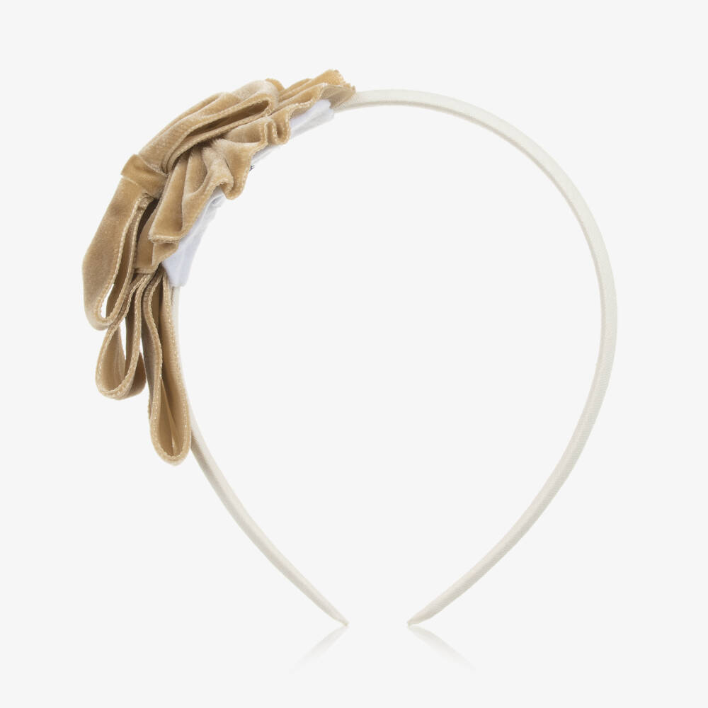 Miranda-Girls Velvet Beige Headband | Childrensalon Outlet