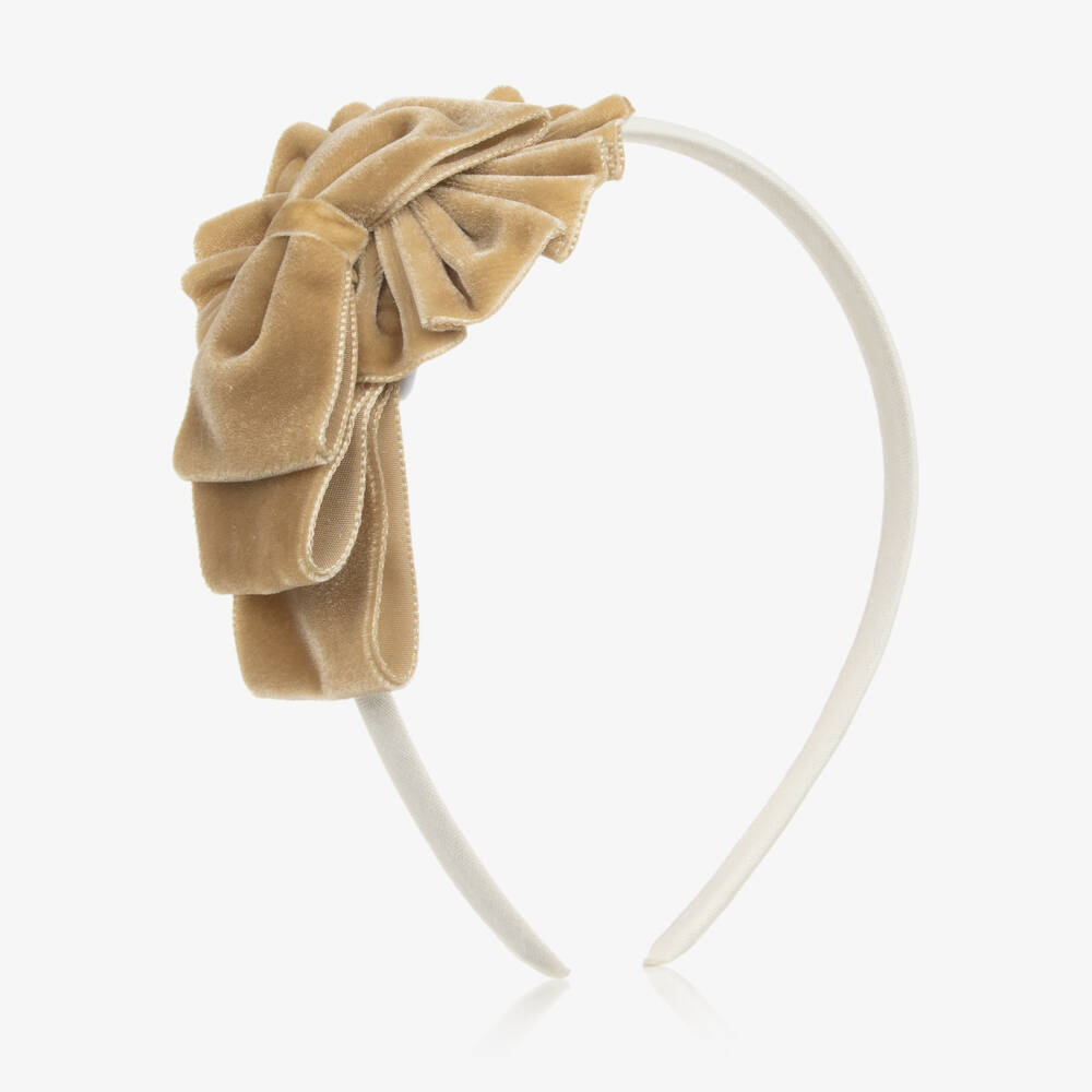 Miranda-Girls Velvet Beige Headband | Childrensalon Outlet