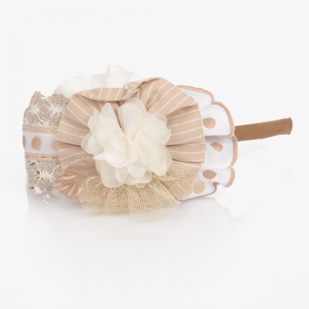 Miranda-Girls White & Beige Hairband | Childrensalon Outlet