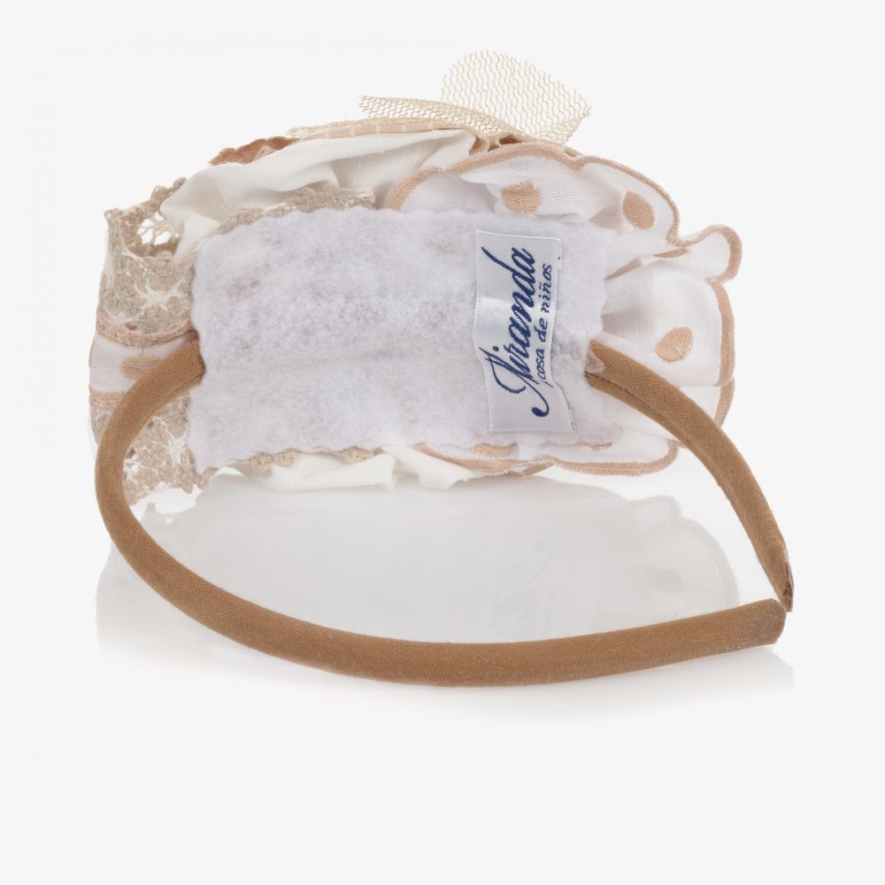 Miranda-Girls White & Beige Hairband | Childrensalon Outlet