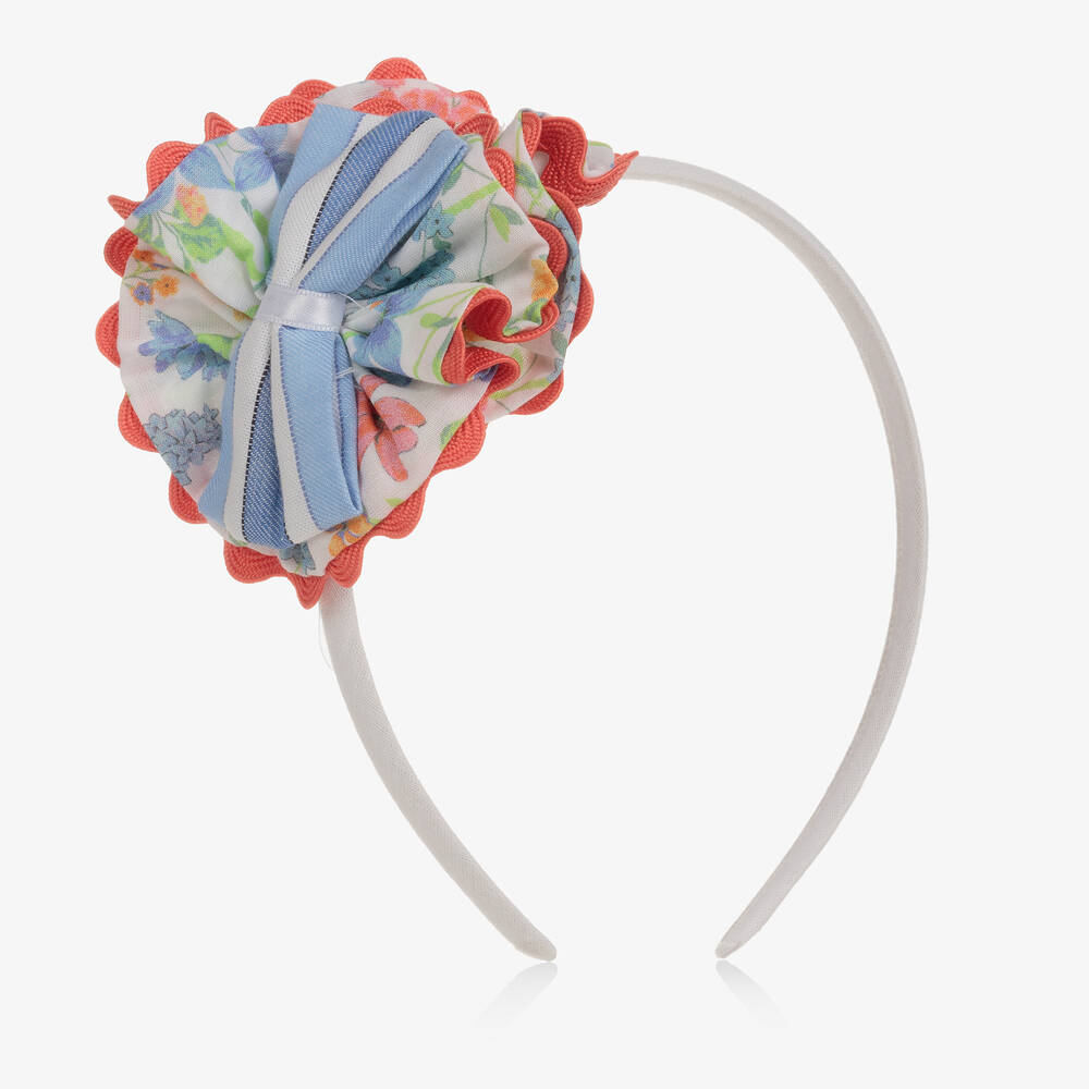 Miranda - Girls White & Blue Floral Hairband | Childrensalon