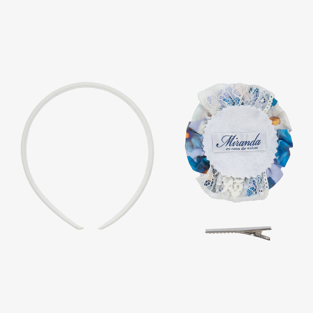 Miranda-Girls White & Blue Rosette Hairband | Childrensalon Outlet