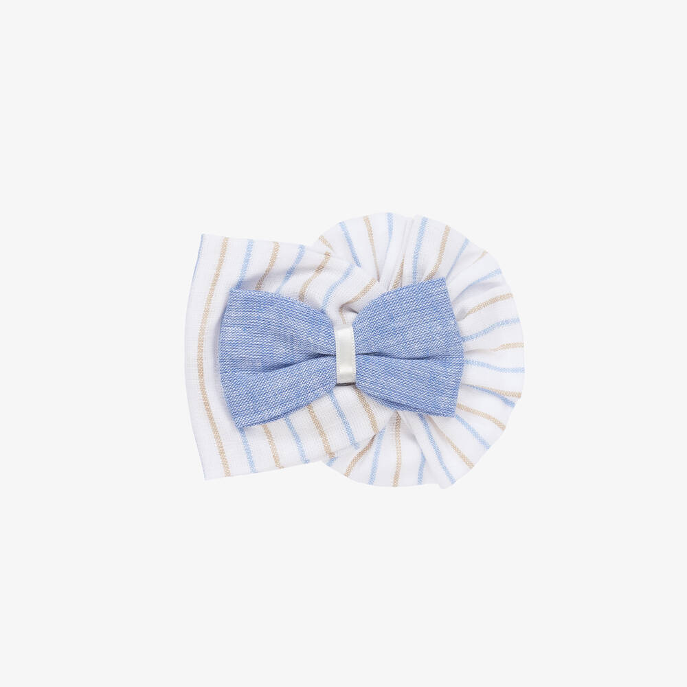 Miranda-Girls White & Blue Rosette Hairclip (11cm) | Childrensalon Outlet