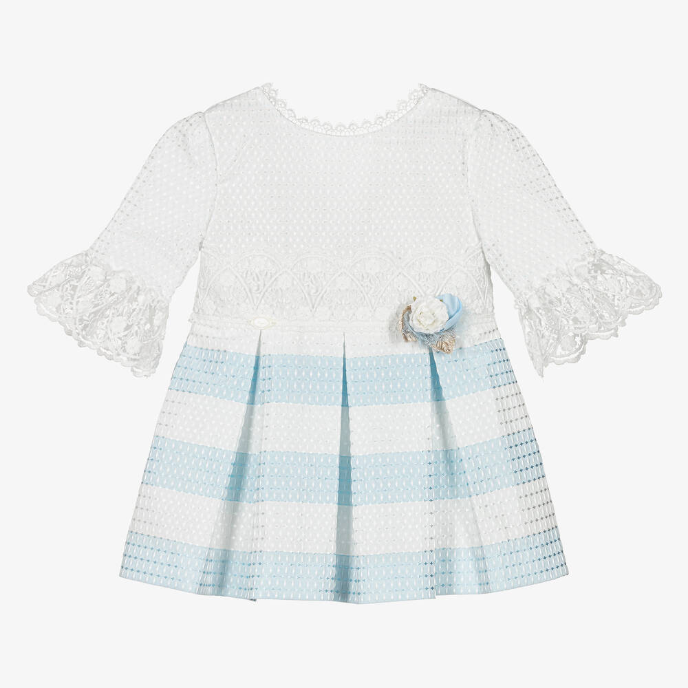 Miranda - Girls White & Blue Stripe Dress | Childrensalon