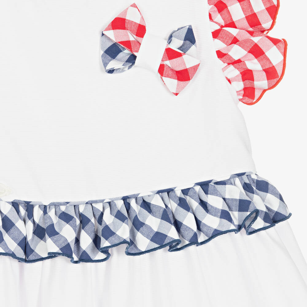 Miranda-Белое хлопковое платье с деталями в клетку | Childrensalon Outlet