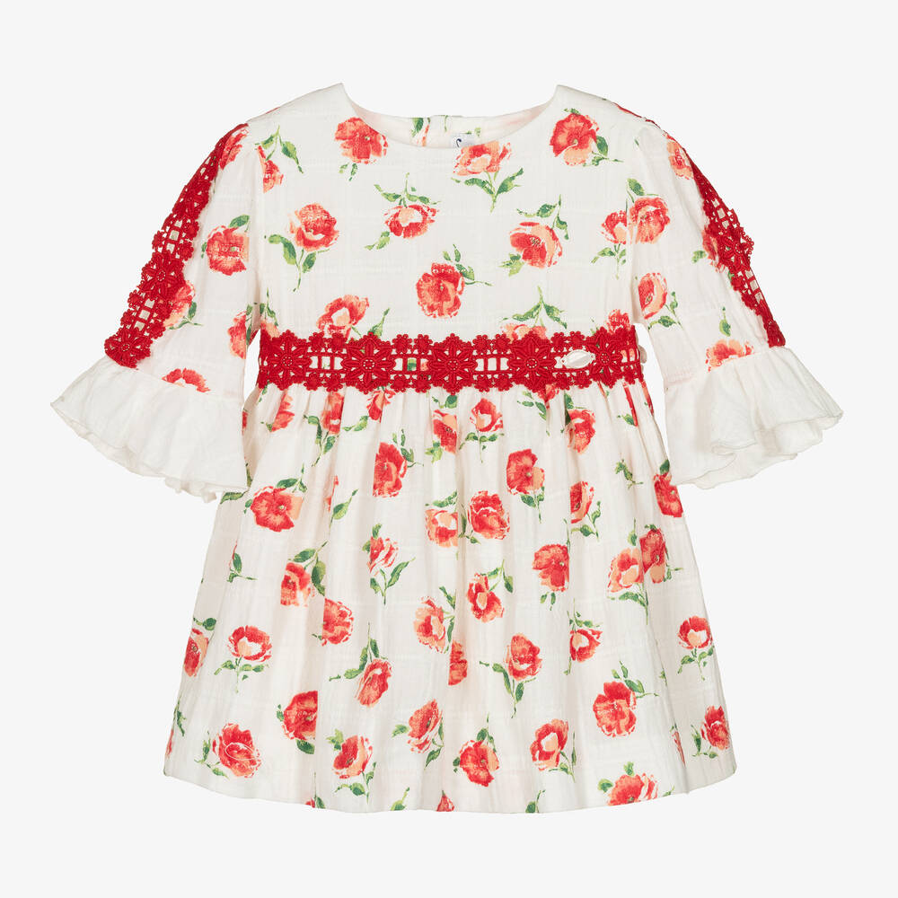 Miranda-Girls White Cotton Roses Dress | Childrensalon Outlet