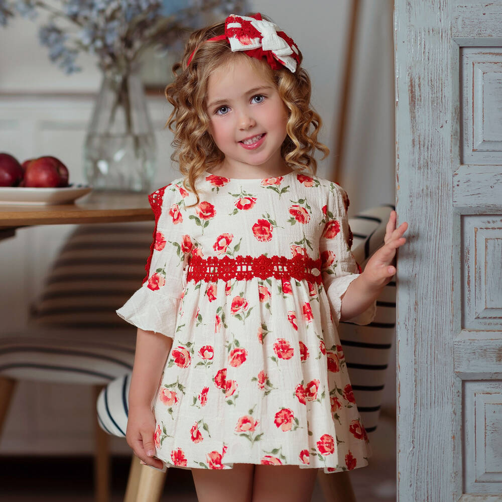 Miranda-Girls White Cotton Roses Dress | Childrensalon Outlet