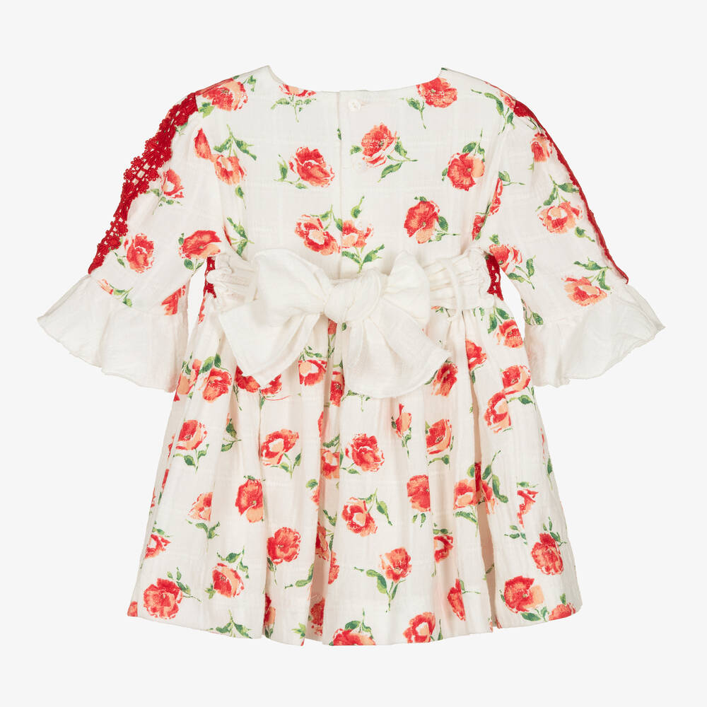 Miranda-Girls White Cotton Roses Dress | Childrensalon Outlet