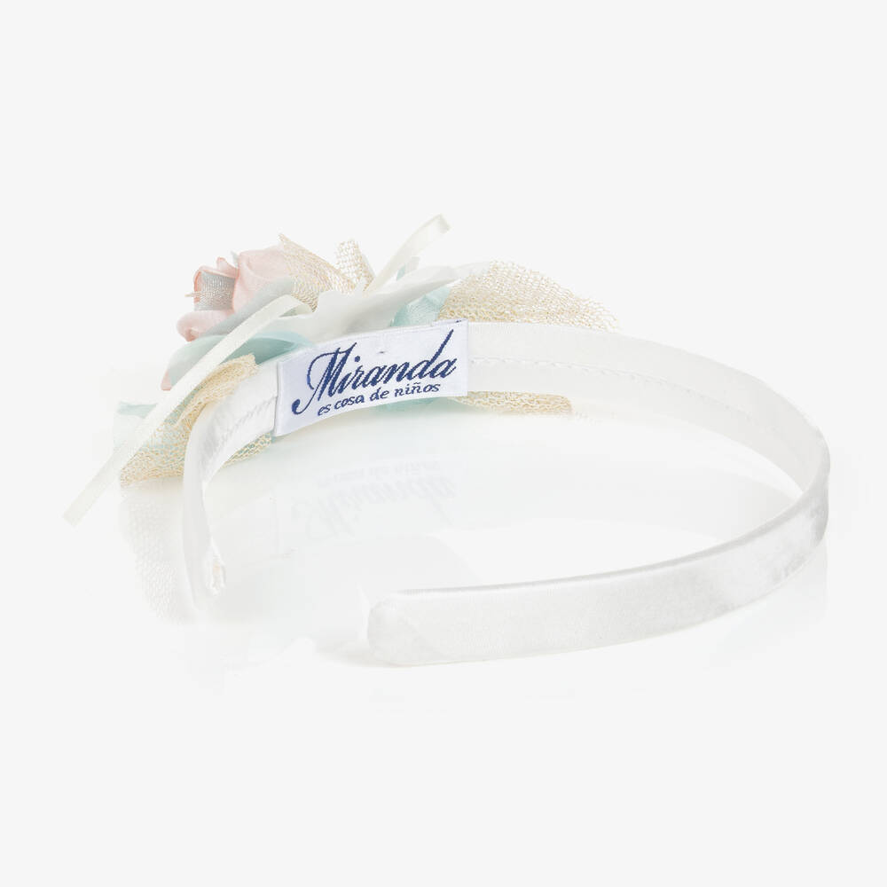 Miranda-Girls White & Green Flower Hairband | Childrensalon Outlet