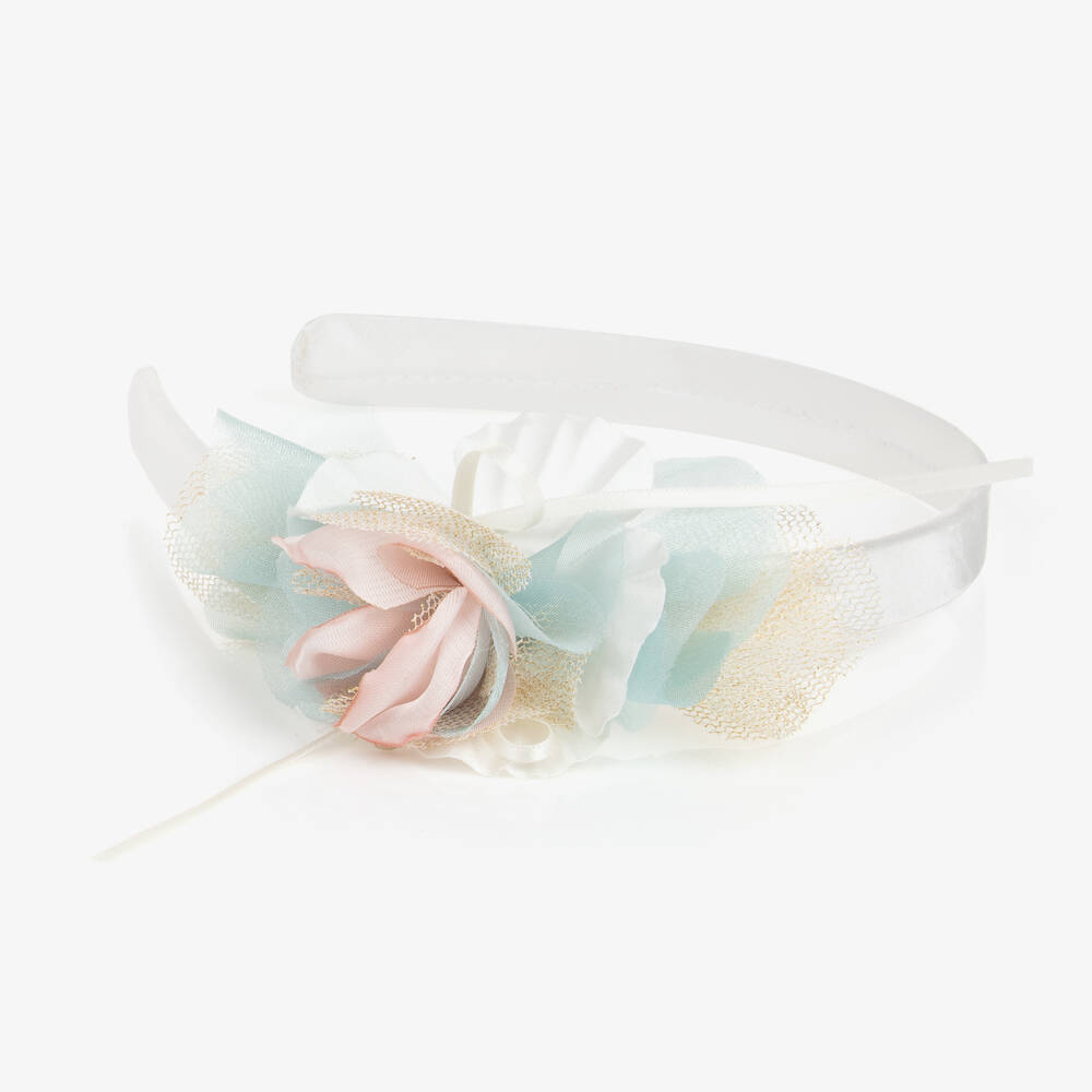 Miranda-Girls White & Green Flower Hairband | Childrensalon Outlet
