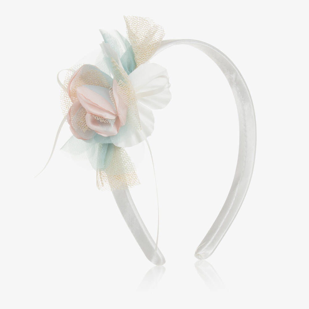 Miranda - Girls White & Green Flower Hairband | Childrensalon