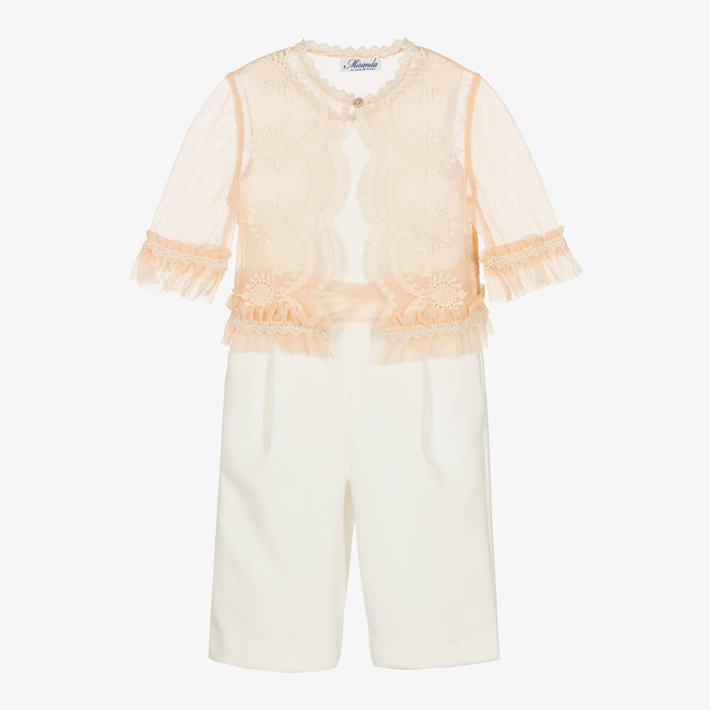 Miranda-Girls White & Pink Jumpsuit Set | Childrensalon Outlet