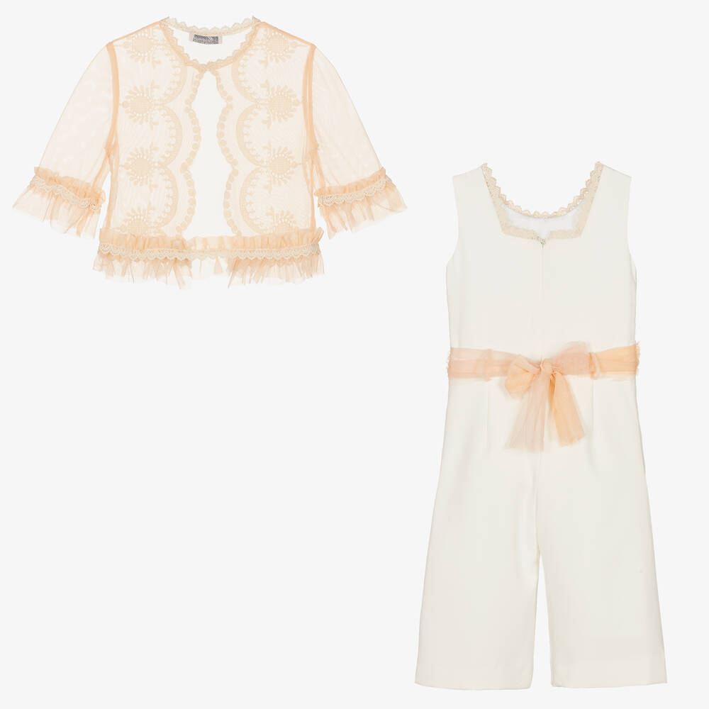 Miranda-Girls White & Pink Jumpsuit Set | Childrensalon Outlet