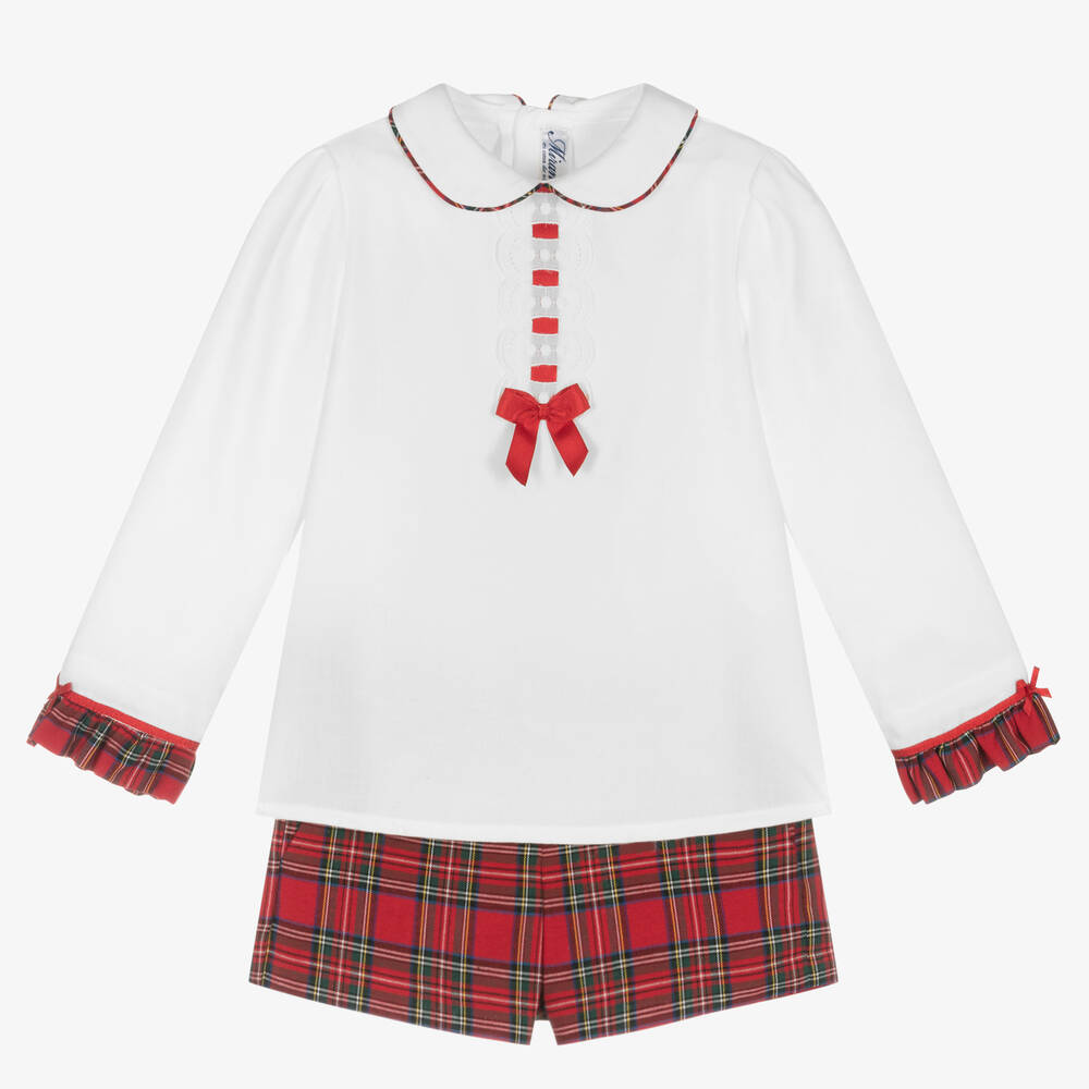 Miranda - Girls White & Red Shorts Set | Childrensalon