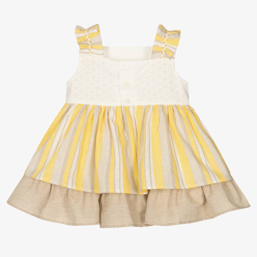 Miranda - Girls Yellow & Beige Cotton Dress | Childrensalon