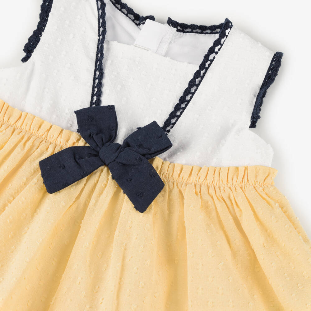 Miranda-Girls Yellow & White Plumeti Dress | Childrensalon Outlet