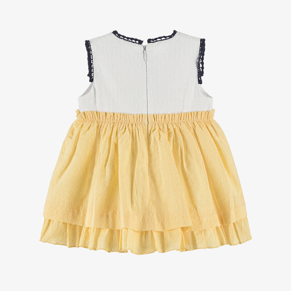 Miranda-Girls Yellow & White Plumeti Dress | Childrensalon Outlet