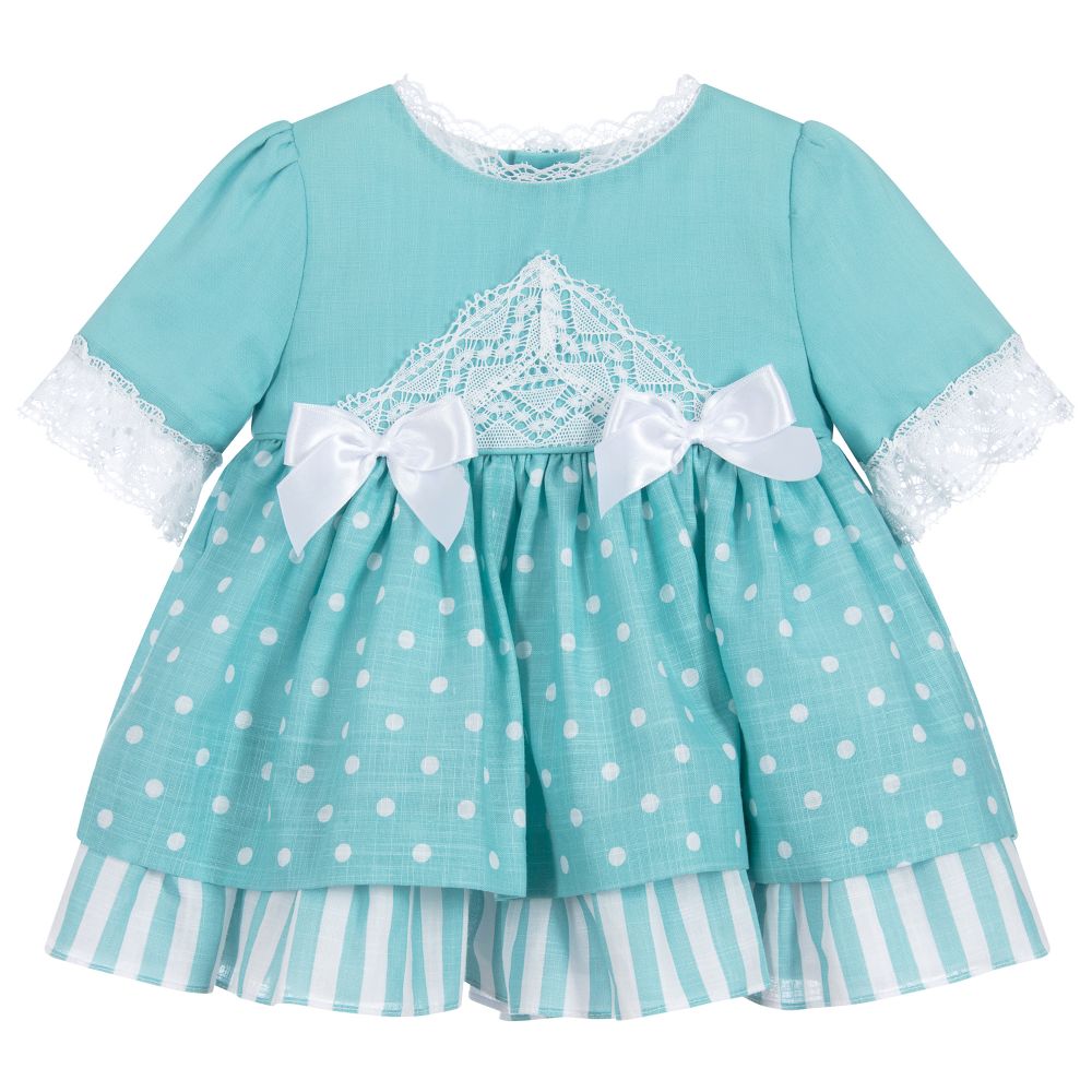 Miranda - Green Cotton & Lace Dress | Childrensalon
