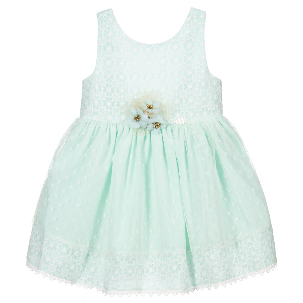 Miranda - Robe verte en tulle et en dentelle | Childrensalon