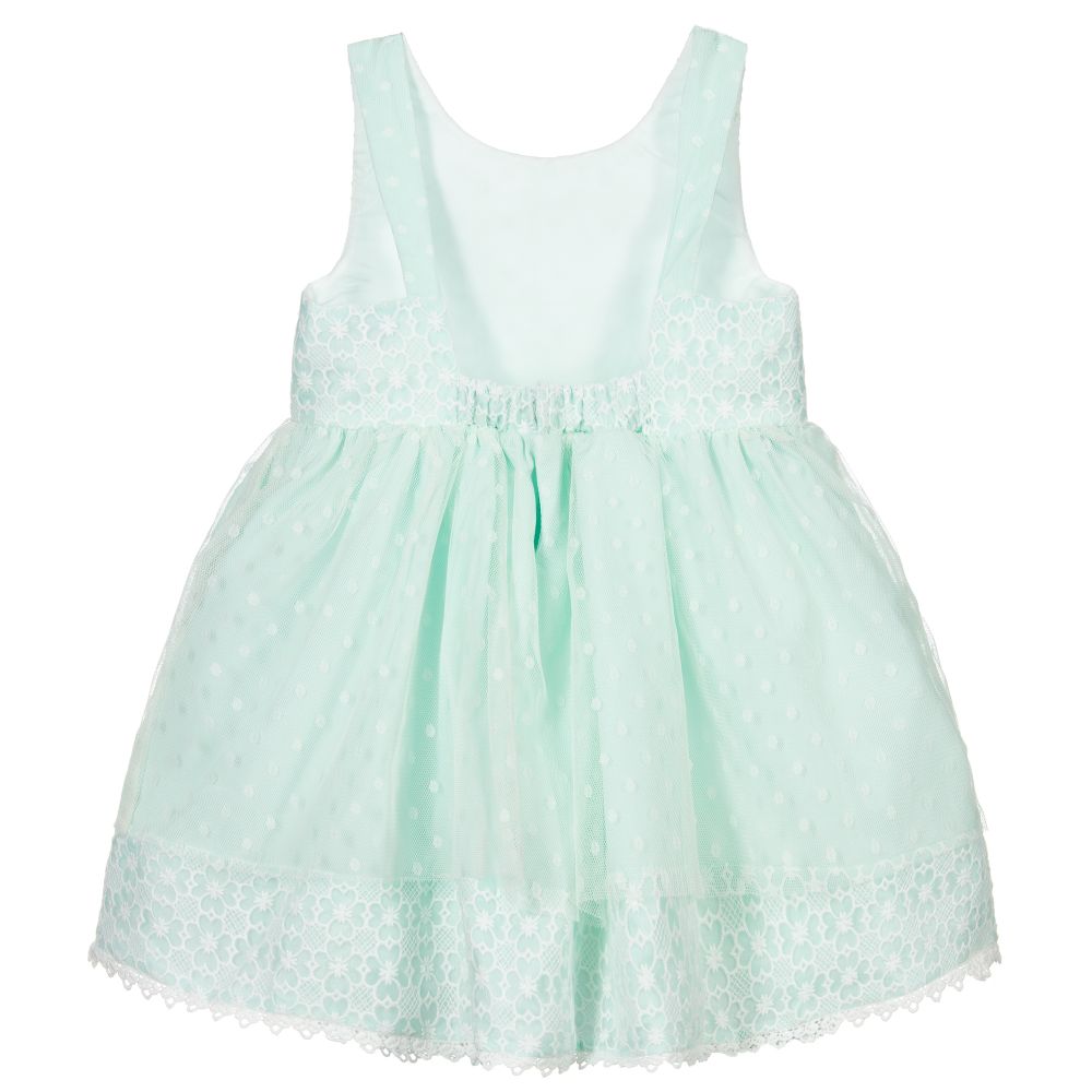 ميراندا-فستان بولي قطن و تول دانتيل لون أخضر | Childrensalon Outlet