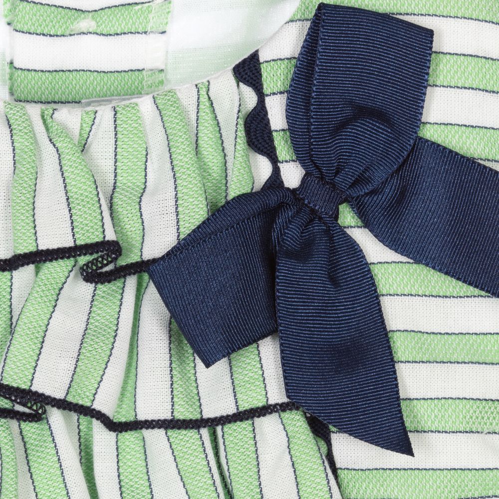 ميراندا-طقم فستان قطن مقلم لون أخضر | Childrensalon Outlet