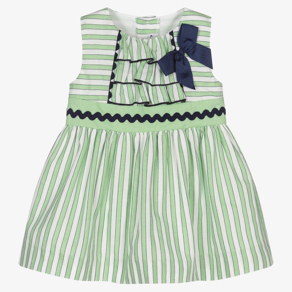 Miranda-Зеленое хлопковое платье в полоску и трусики | Childrensalon Outlet