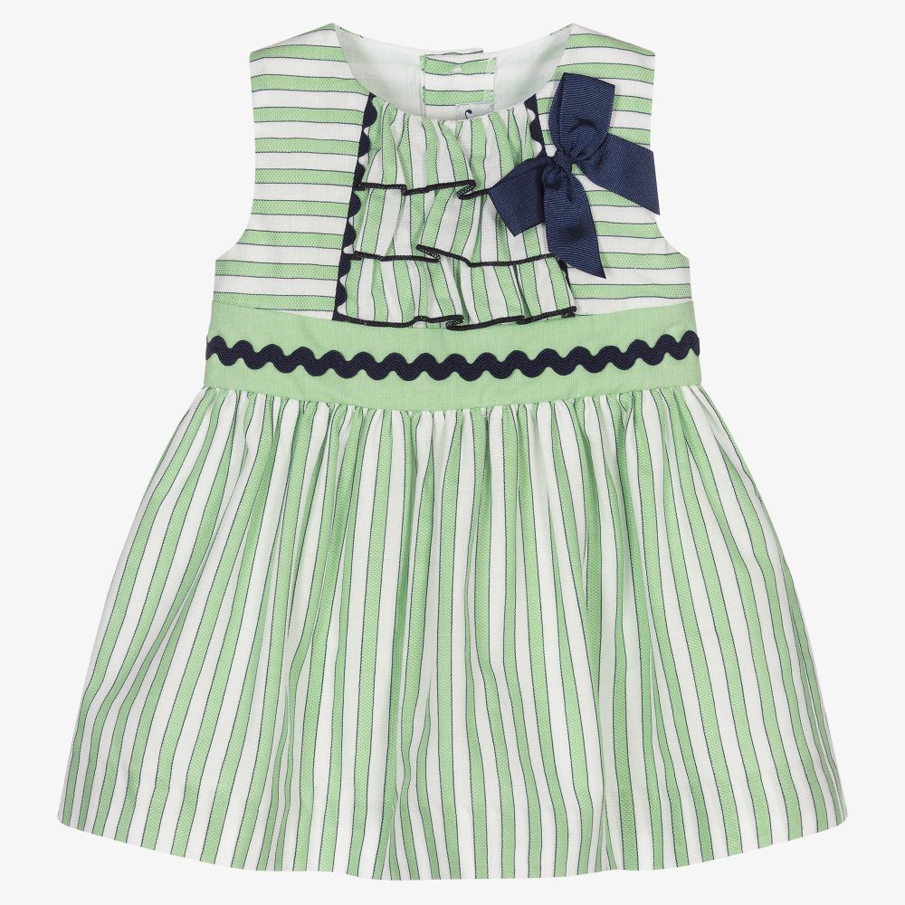 Miranda - Robe rayée verte en coton | Childrensalon