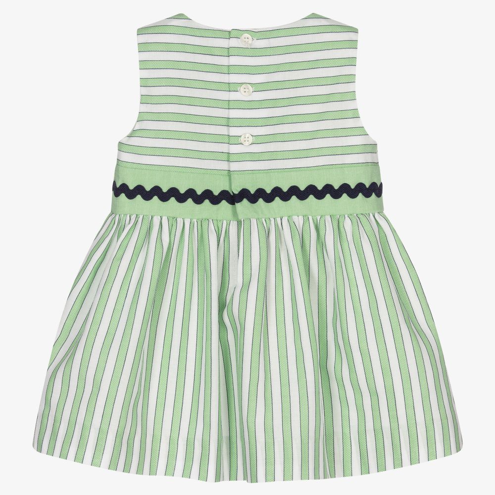 ميراندا-طقم فستان قطن مقلم لون أخضر | Childrensalon Outlet