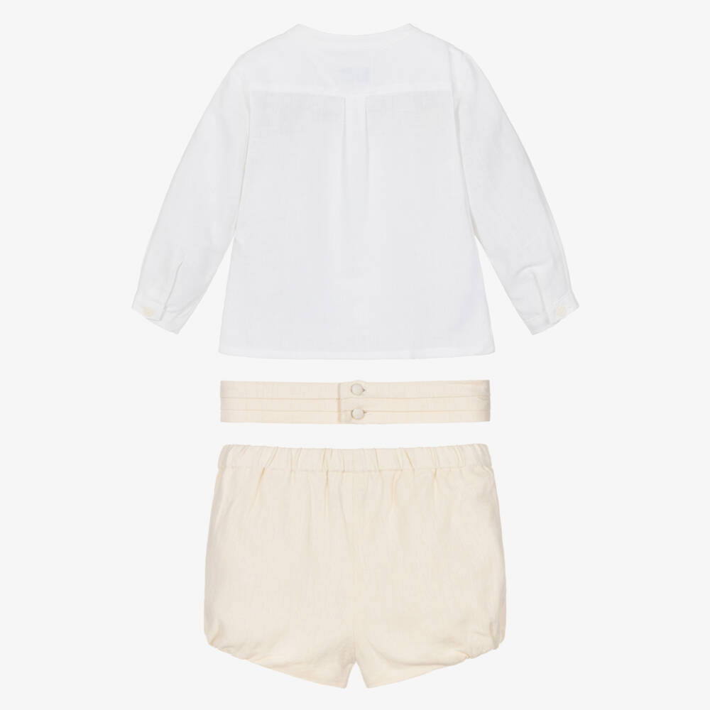 Miranda-Ivory And Beige Linen Short Shirt Set | Childrensalon Outlet