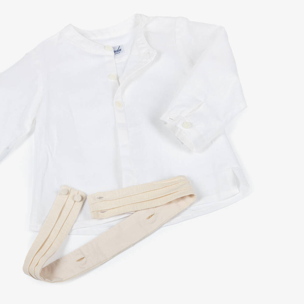 Miranda-Ivory And Beige Linen Short Shirt Set | Childrensalon Outlet