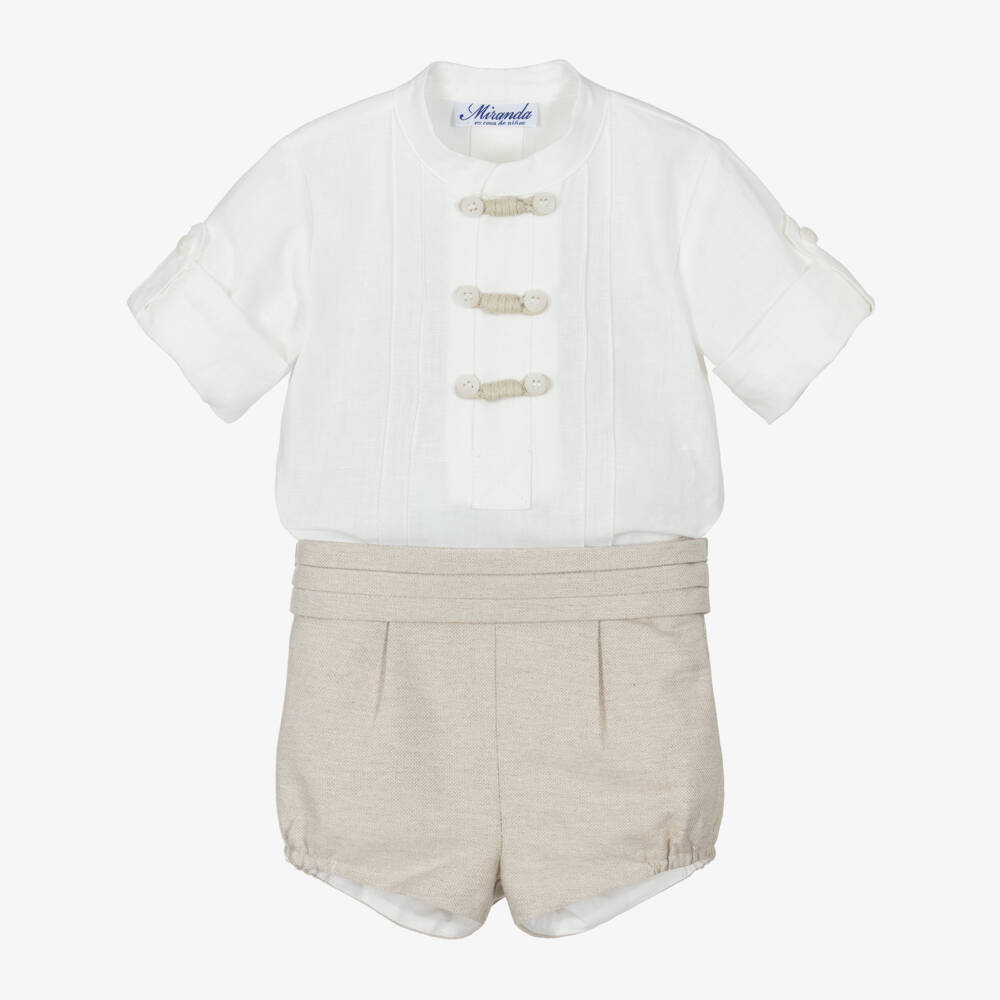 Miranda-Ivory And Beige Short Set | Childrensalon Outlet