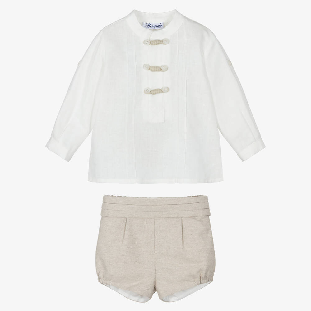 Miranda-Ivory And Beige Short Set | Childrensalon Outlet