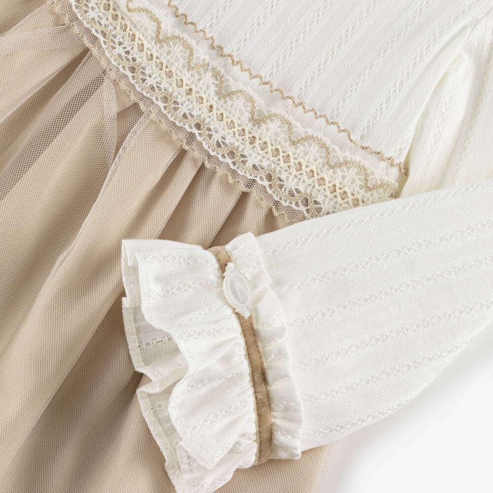 Miranda-Ivory And Beige Tulle Dress | Childrensalon Outlet
