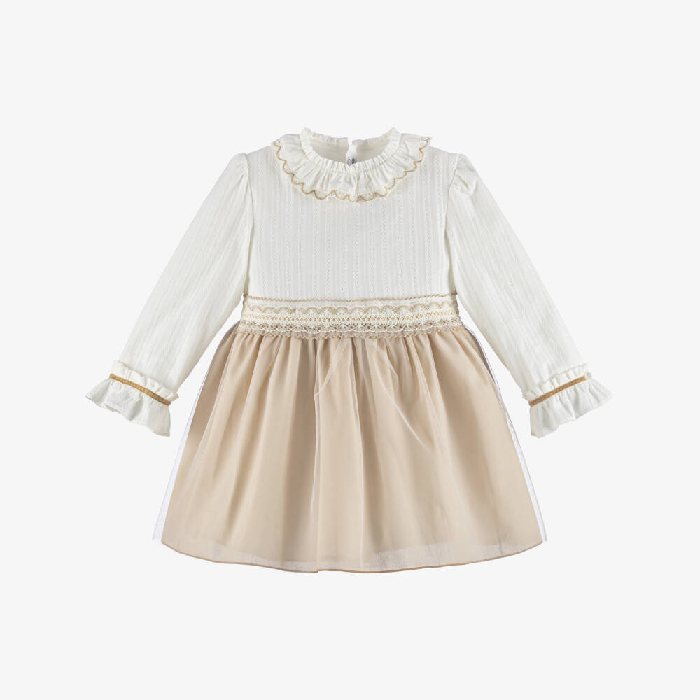Miranda-Ivory And Beige Tulle Dress | Childrensalon Outlet
