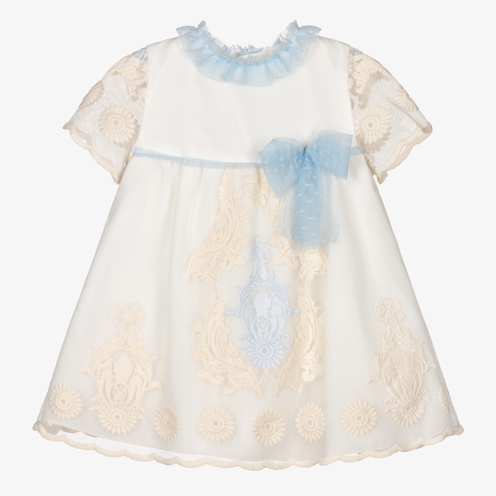 Miranda - Ivory & Blue Lace Baby Dress | Childrensalon