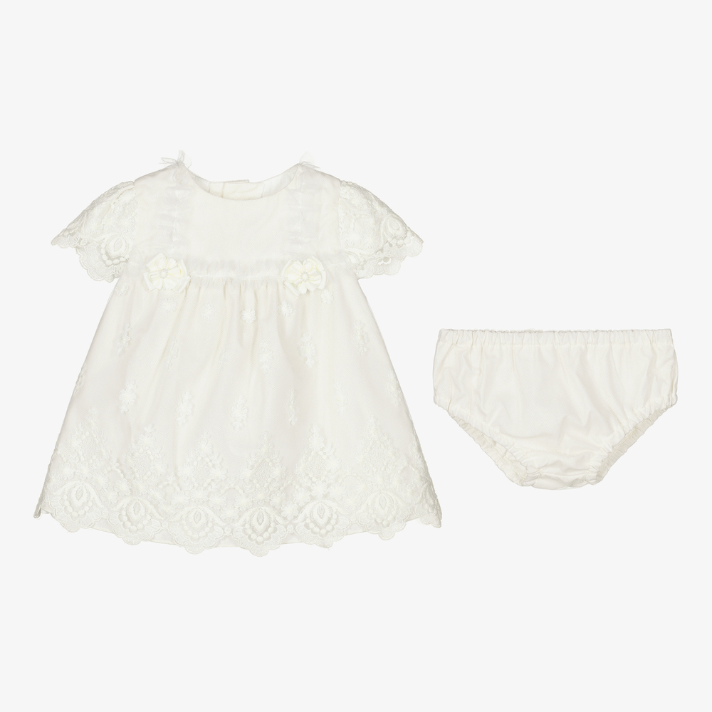 Miranda-Ivory Lace Baby Dress Set | Childrensalon Outlet