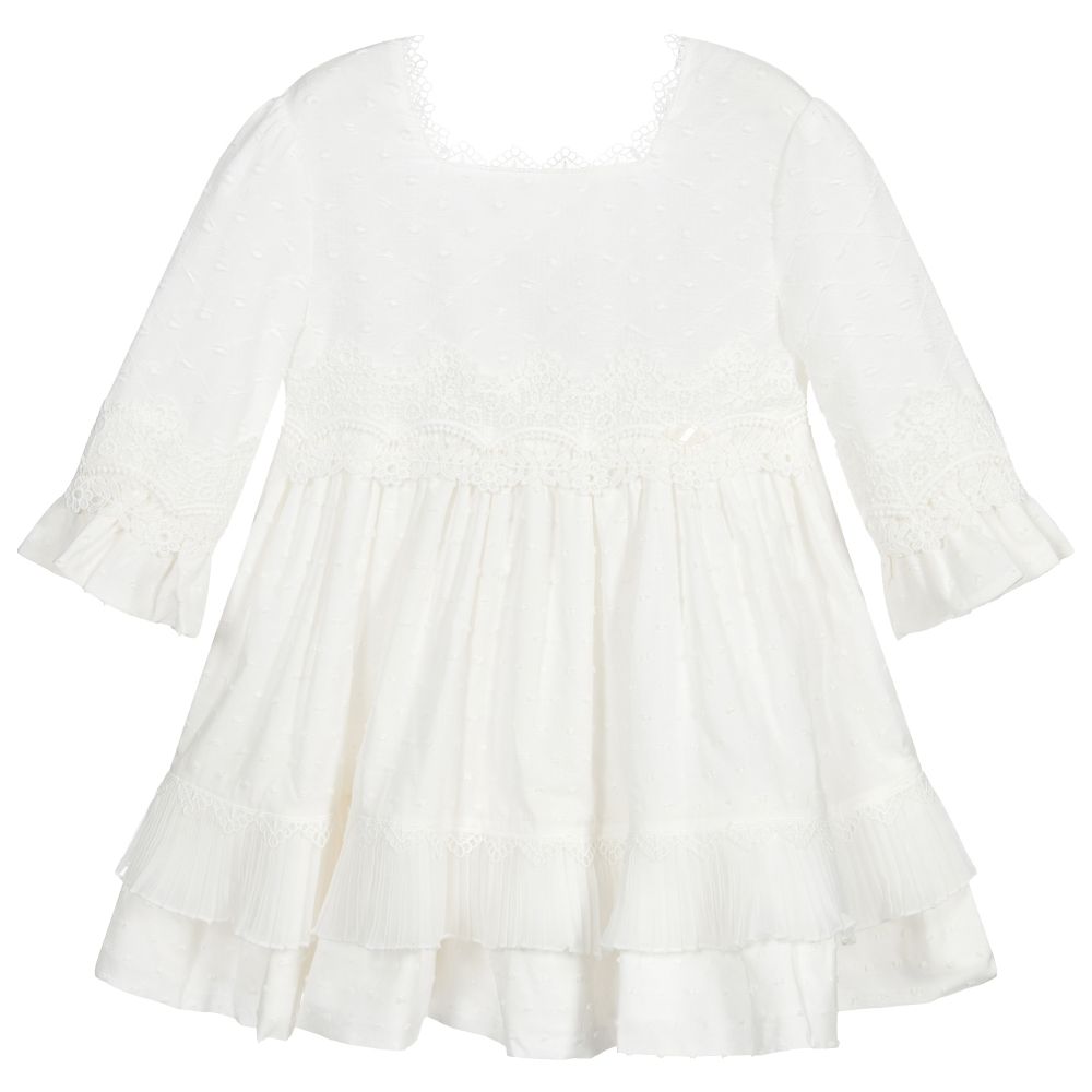 Miranda - Кремовое платье из хлопка плюмети с кружевом  | Childrensalon