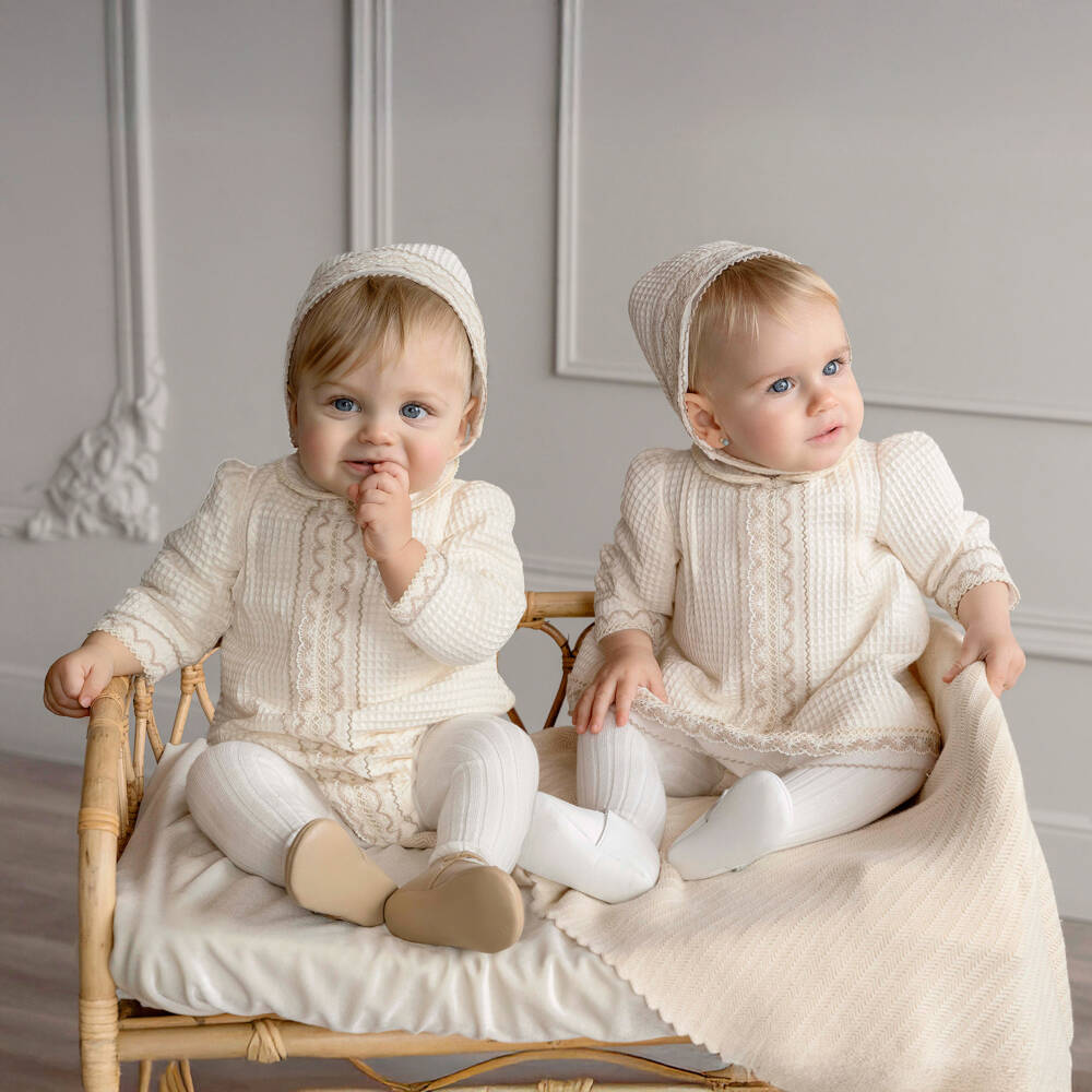 Miranda-Ivory Waffle Cotton Babysuit Set | Childrensalon Outlet